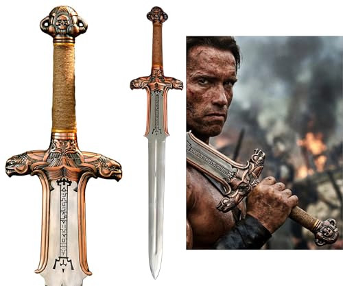 FORGE HIDE-Conan The Barbarian Sword Real Full Tang Atlantean Swords | 1095 Carbon Steel Bronze Fittings & Leather Sheath | Medieval Fantasy King Sword Prop | Gift for Him Christmas Viking Gifts