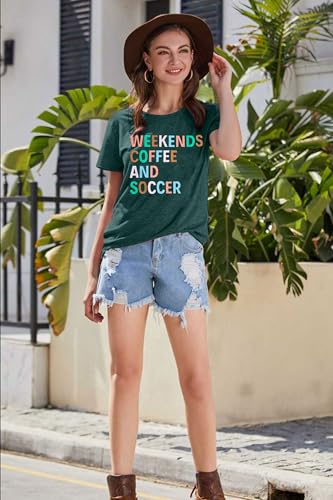 Weekends Coffee and Soccer Mom T-Shirts for Women - Soccer Gift Shirt with Ball Letter Printed Short Sleeve Tee Tops4