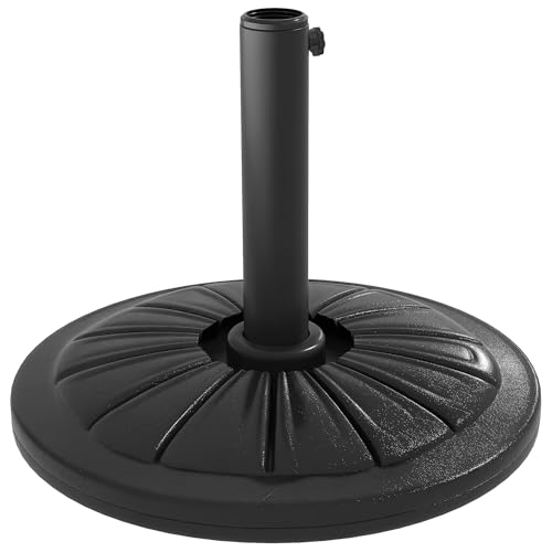 Outsunny Base de Sombrilla Redondo Soporte para Parasol de HDPE Rellenable de Cemento Peso 13 kg para Poste de Parasol de Ø38/48 mm Ø43x32 cm Negro