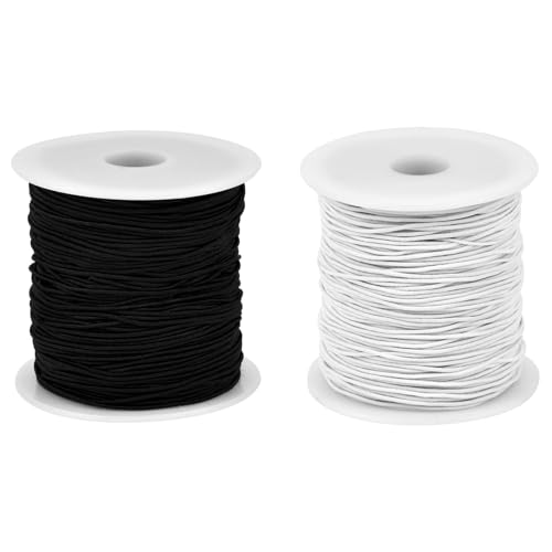 2 Rotoli Filo Elastico per Braccialetti, 130mX1mm Filo di Perline, Cordoncino Elastico, Cordino Elastico Rotondo, Bobina di Filo per Creazione di Gioielli Collane Artigianato Fai Da Te (Nero, Bianco)