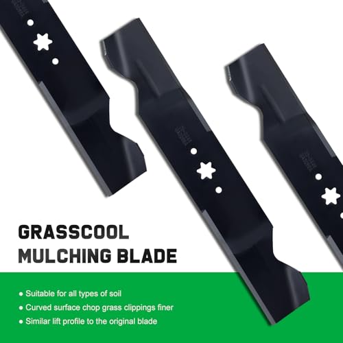 Image of Grasscool 942-0677B 54 inch Deck RZT54 Mower Mulching Blades Replacement | Fit Cub Cadet 1054 GT1554 GTX1054 SLT1554 LT1554 SLTX1054,Zero Turn Lawn Tractor Riding Lawnmower Yard,Bagger Sharp Cuts Mows