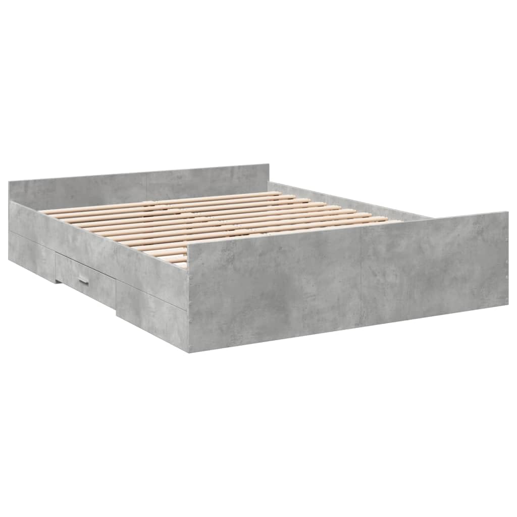vidaXL Cama con cajones Madera ingeniería Gris hormigón 140x200 cm