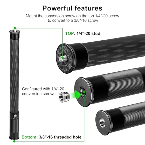 FANAUE Gimbal Extension Pole Carbon Fiber Extension Monopod Pole Stick with 1/4" Screw, 2 Section Universal Rod for Tripod Compatible with Digtital Camera Smartphone Long Selfie Tick Length is 14"-25" - Thumbnail 3