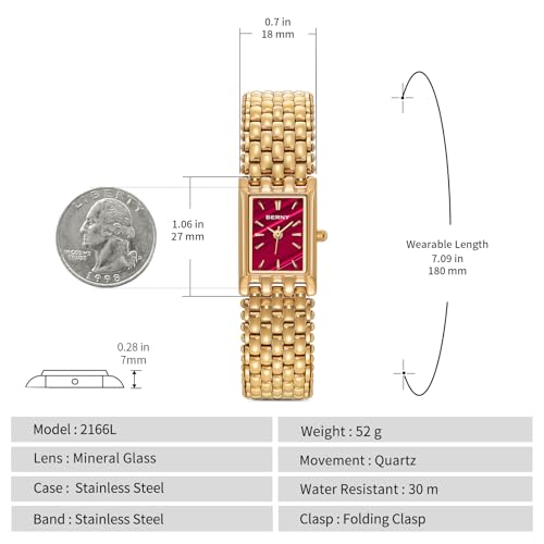 Image of BERNY Gold Watches for Women Updated Ladies Quartz Wrist Watches Stainless Steel Band Womens Small Gold Watch Luxury Casual Fashion Bracelet Tools Included