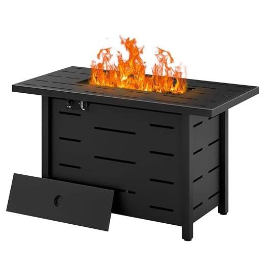 Walsunny 43 inch Outdoor Propane Fire Pit 50,000 BTU Gas Fire Pit Table with Lid, Waterproof Cover, Rectangle Gas Firepit Table for Garden/Patio, CSA Certification