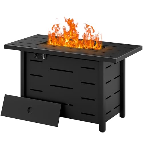 Walsunny 43 inch Outdoor Propane Fire Pit 50,000 BTU Gas Fire Pit Table with Lid,...