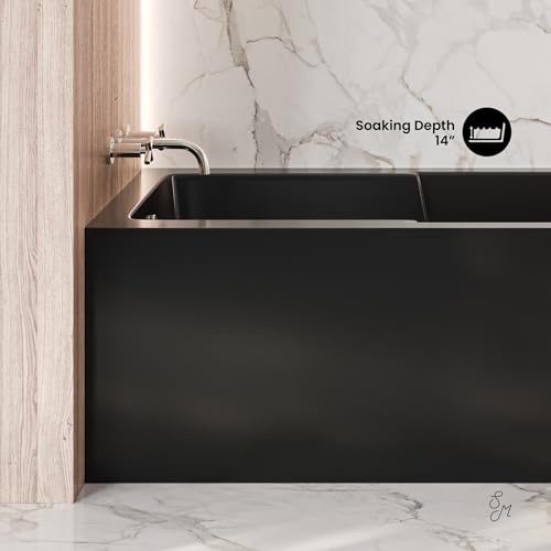Image of Voltaire 54 x 30 Skirted Left Drain Soaking Alcove Bathtub in Glossy Black with Integrated Armrest