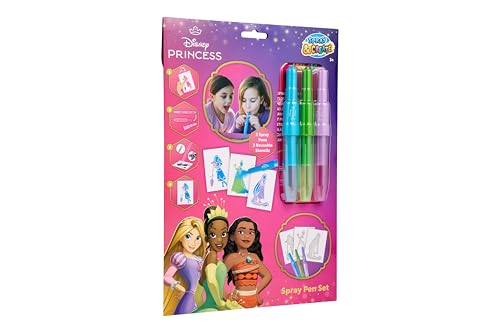 Disney Princess DP23363 - Conjunto de canetas em spray em envelope A4, conjunto de pintura criativa para crianças com 3 canetas e 3 palmilhas, artesanato divertido a partir de 3 anos
