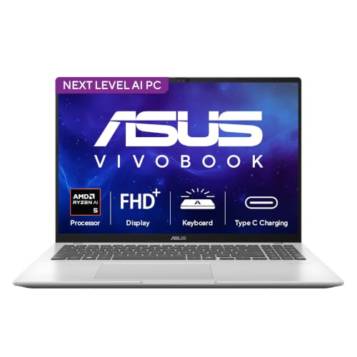 Image of ASUS Vivobook 16 (2026),AMD Ryzen AI 5 330,AMD Radeon iGPU,16GB RAM,512GB SSD,FHD+,16 inch(40 cm), Windows 11 Home,M365 Basic(1 Year),Office 2024,Cool Silver,1.88 Kg,M1607KA-MB269WS, Thin & Light Laptop