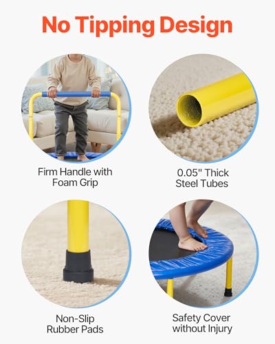 VEVOR 3FT Trampoline for Kids, 36" Trampolines Indoor/Outdoor Trampoline for Toddlers, Foldable Mini Baby Jump Toy with Foam Handle, Recreational Trampolines Birthday Gift for 3+ Years Kids - Image 4