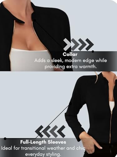 Image of Leriya Fashion Slim Fit Zip-Up Women Summer Jacket | Long Sleeve Stand Collar | Casual Biker Style Crop Top Summer Collection for Women | Lightweight Zipper Short Jacket for Office & Everyday Wear