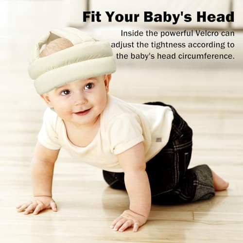Image of Baby Head Protector Baby Helmet for Crawling Walking, No Bumps Safety Head Adjustable Protective Cap for Walking, Playing (Beige)