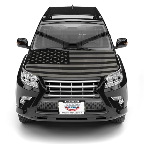 [Hoods Flags] Blackout American Flag Car Hood Cover 63x47 (160x120cm) Universal Fit for Cars SUVs or Pickup Trucks Stretch Polyester Spandex Weather-Resistant with Secure Fasteners