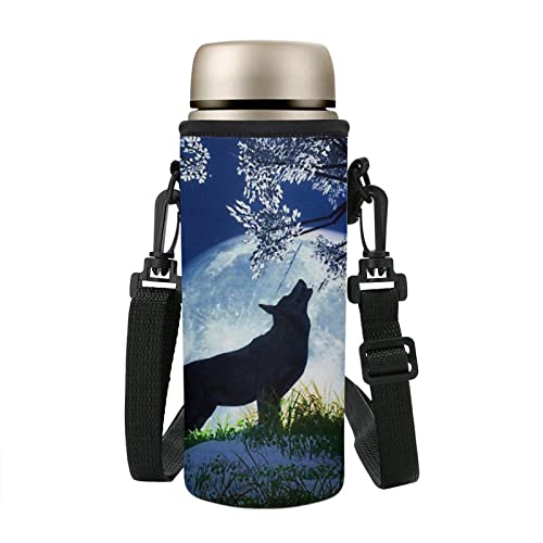 COEQINE Kids Adult Water Bottle Carrier Bag,Print Floral Wolf,Neoprene Portable Insulated Bottle Sling Holder Bag,for Stainless Steel and Plastic Bottles - Image 2