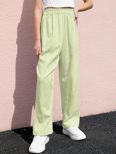 Image of SANGTREE Womens Wide Leg Pants Lightweight Casual Elastic High Waist Straight Leg Loose Trousers for Womens, Light Green, XL
