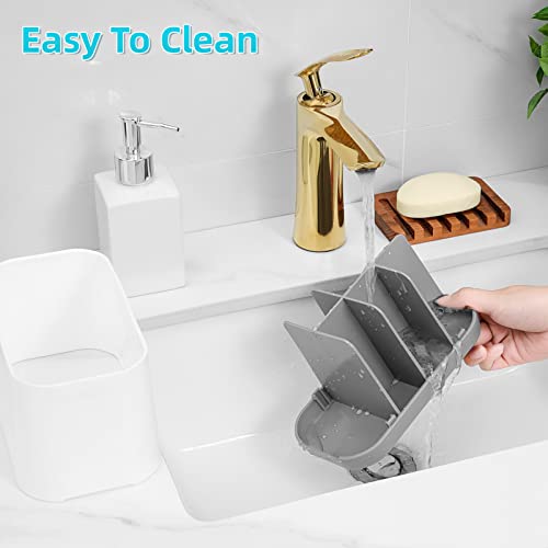 Vitviti Toothbrush Holders For Bathrooms, Electric Tooth Brush Holder With Rolling Toothpaste Squeezer Dispenser, 6 Slots Plastic Bathroom Organizer Countertop Sink, Kids, White+Gray #TOP3