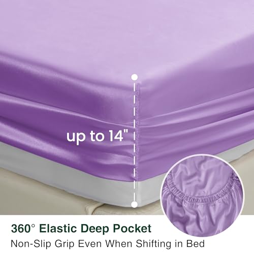 Love's cabin Full Size Satin Sheet Sets - 4 Piece Lavender Silky Sheet Set with Deep Pocket, Luxury Silk Feel Satin Sheets Full Bedding Set (1 Flat Sheet,1 Fitted Sheet,2 Pillow Cases)