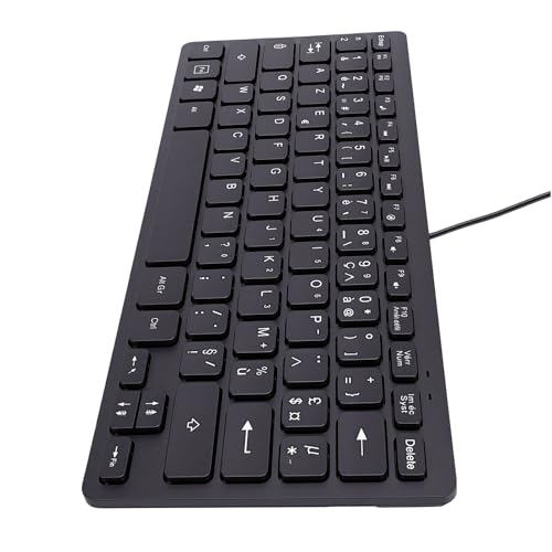 Plyisty Teclado de Idioma Minoritario, Teclado USB con Cable con Grabado Láser Avanzado y 12 Teclas de Acceso Directo Multimedia, Exterior Resistente Al Agua, Base Antideslizante (Francés)