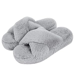 DL Fluffy Womens House Slippers Cross Band Open Toe, Soft Plush Fleece Bedroom Slippers Women Memory Foam, Comfy Fuzzy…