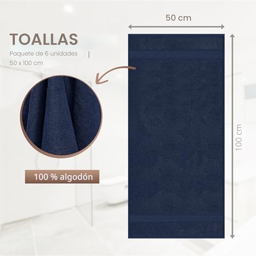 Miniatura 2 de Utopia Towels - Juego De 6 Toallas De Mano 50 X 100 Cm , Toalla Manos Altamente Absorbentes Con Gancho, 100 Algodón Azul Marino
