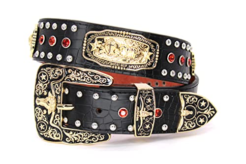 West Star Concho Belt Mens Women Western Cowboy Leather Belt Longhorn Horse Rooster Cowboy Prayer Sheriff Star Decoration
