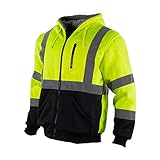 VENDACE Men's ANSI Class 3 High Vis Safety Reflective Sweatshirt Wool Fleece Zipper Jacket Hoodie with Black Bottom(Yellow,XL)