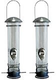 Selections Heavy Duty Aluminium Wild Bird Hanging Seed Feeders with 4 Feeding Ports - Set of 2