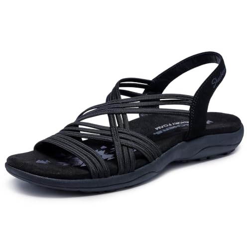 Image of Skechers Women's Reggae Slim Simply Stretch Sandal | Skechers Memory Foam Footbed, Stretch Fit, Machine Washable, Vegan, Strappy Gore Slingback Sandal