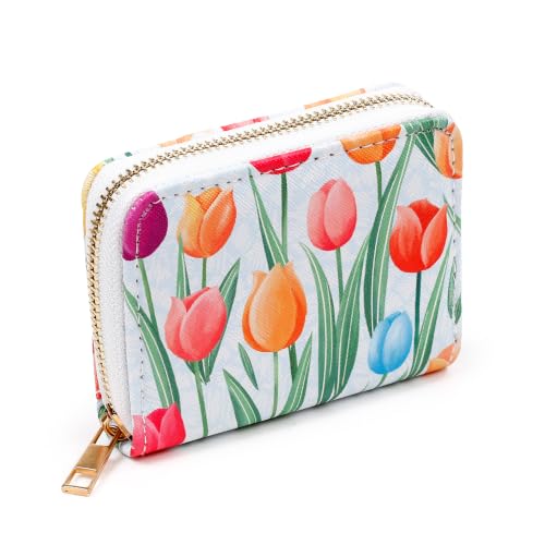 Puckator Tulips Zip Around Small Wallet Purse - Ladies Women's Womens Slim Purses Wallets Wallet for Women - Coin Pouch Purse Men - Card Holder with Zip - Small Cash Wallet Bag Bags UK -