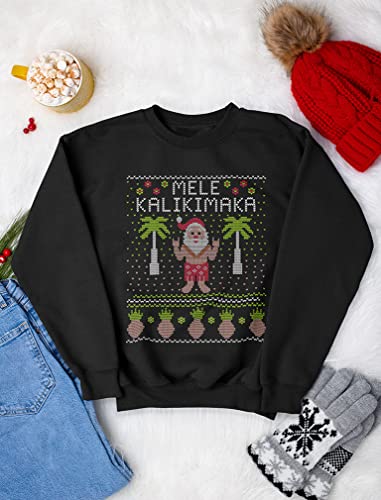 Tstars Mele Kalikimaka Sweatshirt Men Hawaiian Santa Ugly Christmas Sweater Style Shirt Large Black4