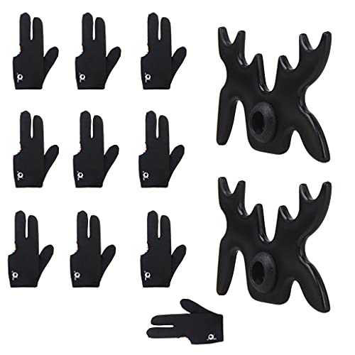 Sharplace 10 Piezas de 3 Dedos Guantes de Billar Snooker + 2 Piezas Snooker Cue Stand Snooker Accesorio Cover