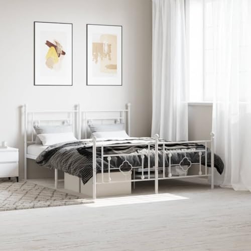 Keyroto Cama de hierro forjado de matrimonio con estructura de cama de hierro forjado con cabecero y piecero, de metal blanco, 160 x 200 cm