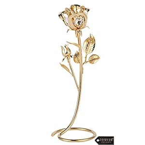 Matashi 7.5″ 24K Gold Plated Long Stem Rose Flower with Premium Crystals Home Decor Showpiece for Living Room Gift for Girlfriend Wife Valentine’s Day Christmas Mother’s Day Birthday