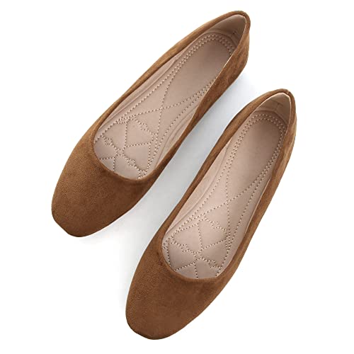 Image of ChaiRong Zhou Women Square Toe Ballets Flats Comfort Slip On Walking Shoes for Driving
