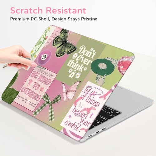 Image of B BELK for MacBook Air 15 inch Case 2026 2025 2024 2023 M5 M4 M3 M2 | Protective Printed Laptop Hard Shell Case with Keyboard Cover & Screen Protector, Green Pink Aesthetic Butterfly Collage