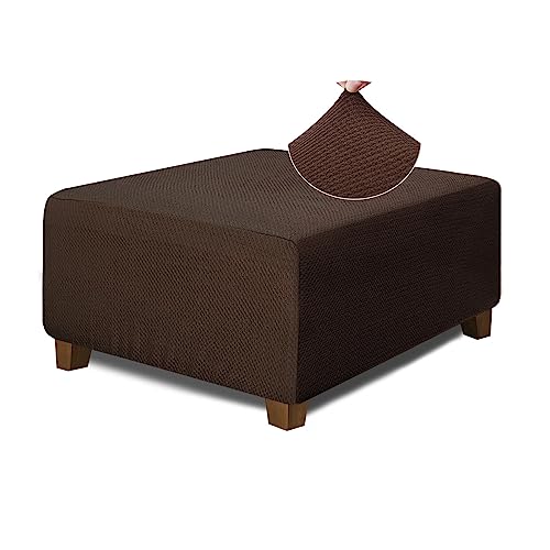Image of NeColorLife Square Ottoman Cover Jacquard Fabric Thick Stretchable Slipcover for Oversized Square Ottoman Furniture Protector,X-Large,Brown