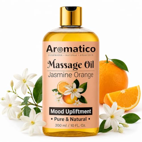 Image of AROMATICO Jasmine Orange Aromatherapy Massage Oil - Jasmine Massage Oil with Almond & Jojoba for Spa Care, Stress Relief & Skin Nourishment | 300ml