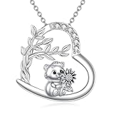 Dralox Tree of Life Heart Necklace for Women, S925 Sterling Silver Cute Little Bear and Sunflower Pendant Family Tree Necklace Jewelry Gift for Mother, Wife