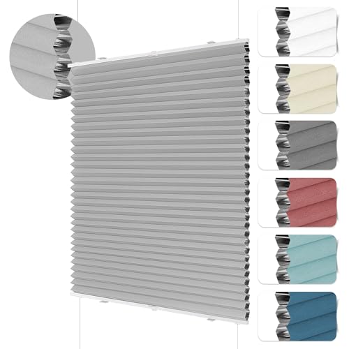 HOMEDEMO Wabenplissee Plissee ohne Bohren Klemmfix Verdunklung Thermo Zweifarbig 75 x 130cm(BxH) HellGrau, Faltrollo 100{57825c925b7512f79f62fb6f297b5fc299e9438ad53be42069a080cbfead3a6d} Blickdicht, Sonnenschutz & Schallschutz Faltrollo für Fenster & Tür