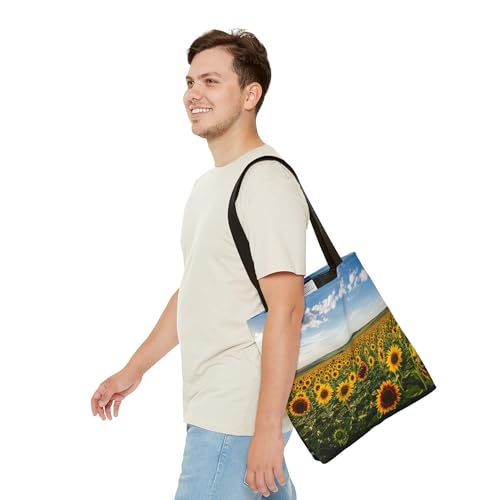 Premium Tote Bag with Reinforced Stitching - Colorful Sunflower Field in North Dakota’s Plains3