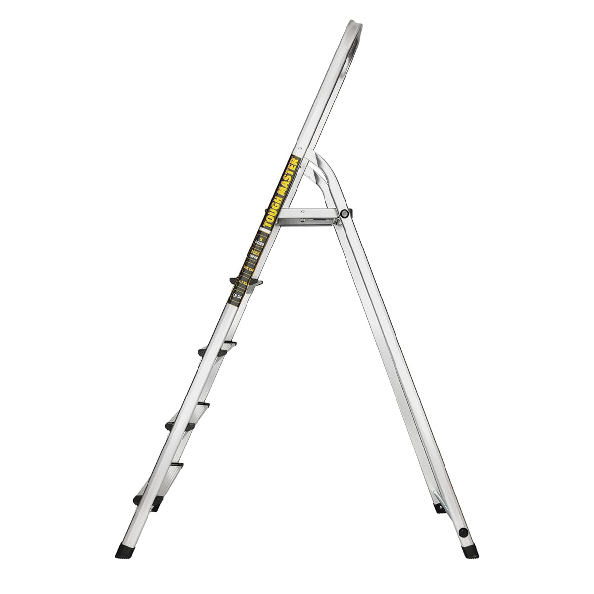 TOUGH MASTER Aluminium Folding Step Ladder Lightweight Tread Ladders Anti-Slip Steps Top Handrail with Rubberised Plastic Feet Max Load 150Kg – EN131 Safety Standard (5 Steps)