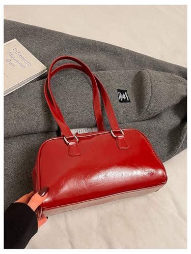 Women's Lace Up Zipper PU Leather Shoulder Bags Top Handle Boston Underarm Bags Y2K Purse2