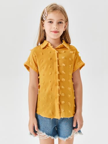 Image of Haloumoning Girls Button Down Shirts Short Sleeve Kids Casual Chiffon Blouse Summer Tops T-Shirt