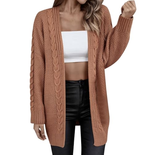OCCOKO Mujer cárdigan de Punto con Huecos Irregulares, suéter de Manga Larga Invierno (Coffee, S)