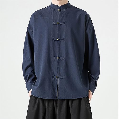 Mens Oriental Tai Chi Kung Fu Asian Chinese Top Jacket Coat Martial Art Cotton Shirts Chinese Traditional Long Sleeve Shirt2