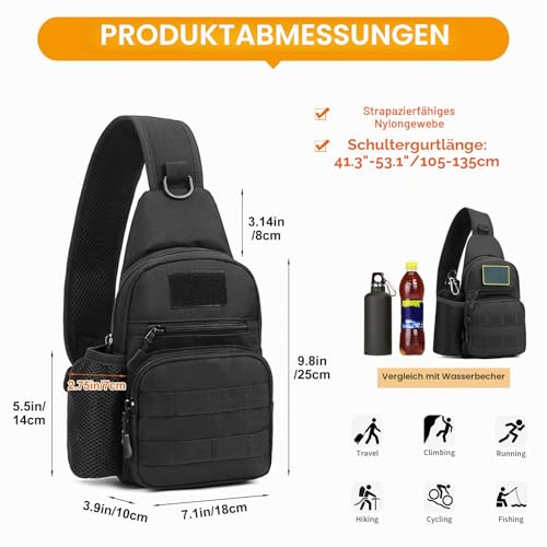 HUNTVP Taktisch Brusttasche Military Schultertasche Tactical Chest Sling Pack MOLLE Armee Crossbody Bag Militärisch Umhängetasche Mini Single Strap Rucksack für Reisen Wandern Camping,Typ-1 Schwarz