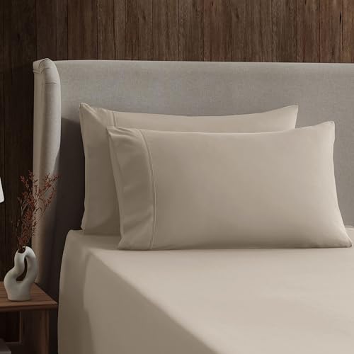 Image of Nestl Split King Bed Sheet Set - Beige Cream - 5-Piece Deep Pocket | Instantly Soft, Night-One Ready (No Wash Required). Fits 16-Inch Deep Pockets, 360-Degree Elastic Grip