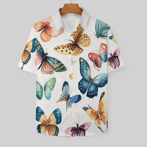 Hawaiian Shirts for Men Butterfly Print Button Down Shirts Summer Beach Shirt2