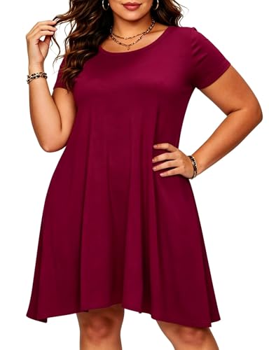 Image of Afibi Womens Short Sleeve Loose Pockets Dress Casual Swing T-Shirt Dresses