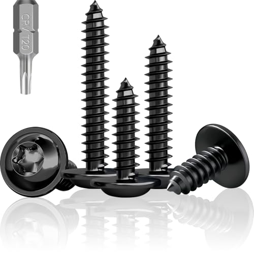 Jyvex 100 Stück Schrauben Schwarz Flachkopf M4X10mm Linsenkopfschrauben Holz A2 V2A Schwarze Holzschrauben Edelstahl Schwarze Schrauben für Akustikpaneele Torx Tellerkopfschrauben